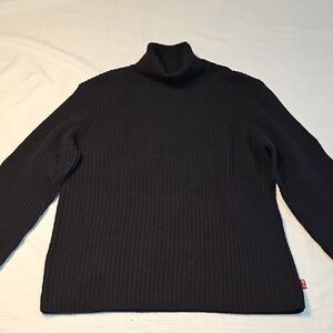 Vintage Guess Jeans Black Ribbed Turtleneck Sweater 80% Lambswool Size M 90s Y2K